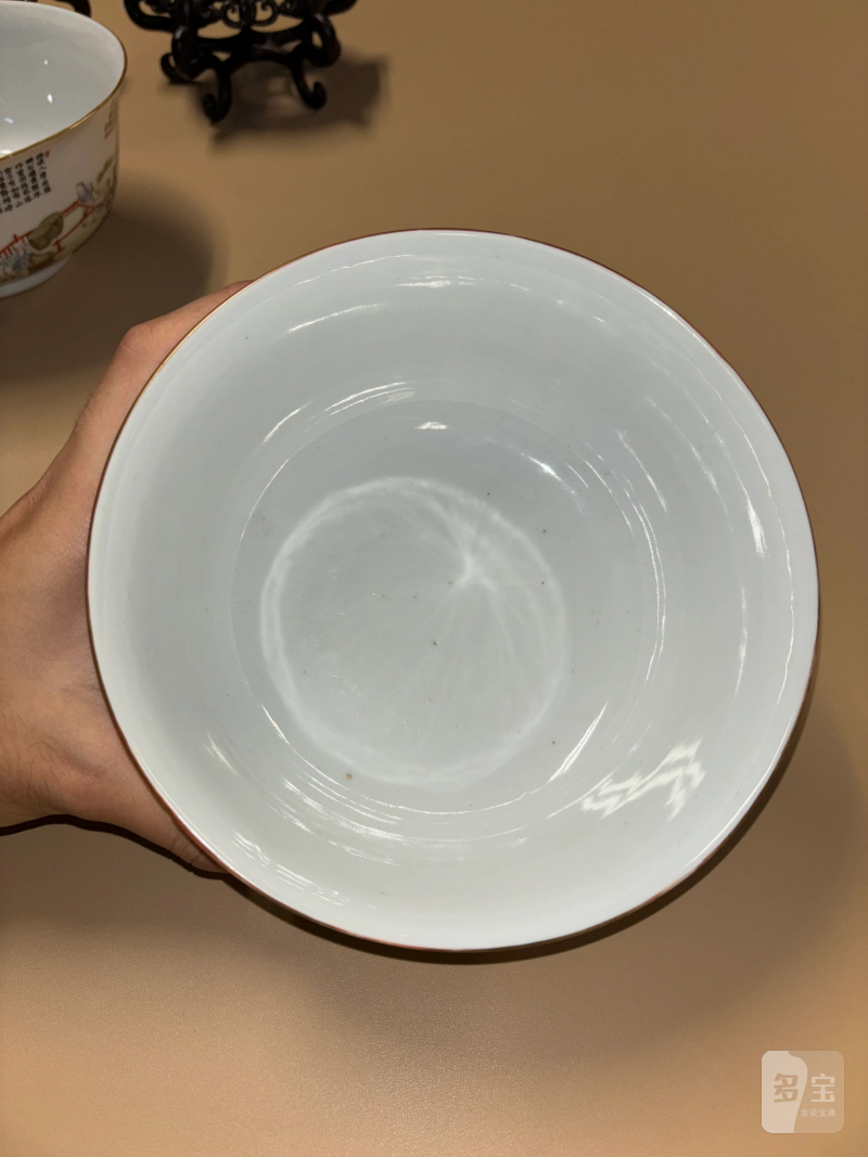 清道光 粉彩耕织图大碗一对 - 图7